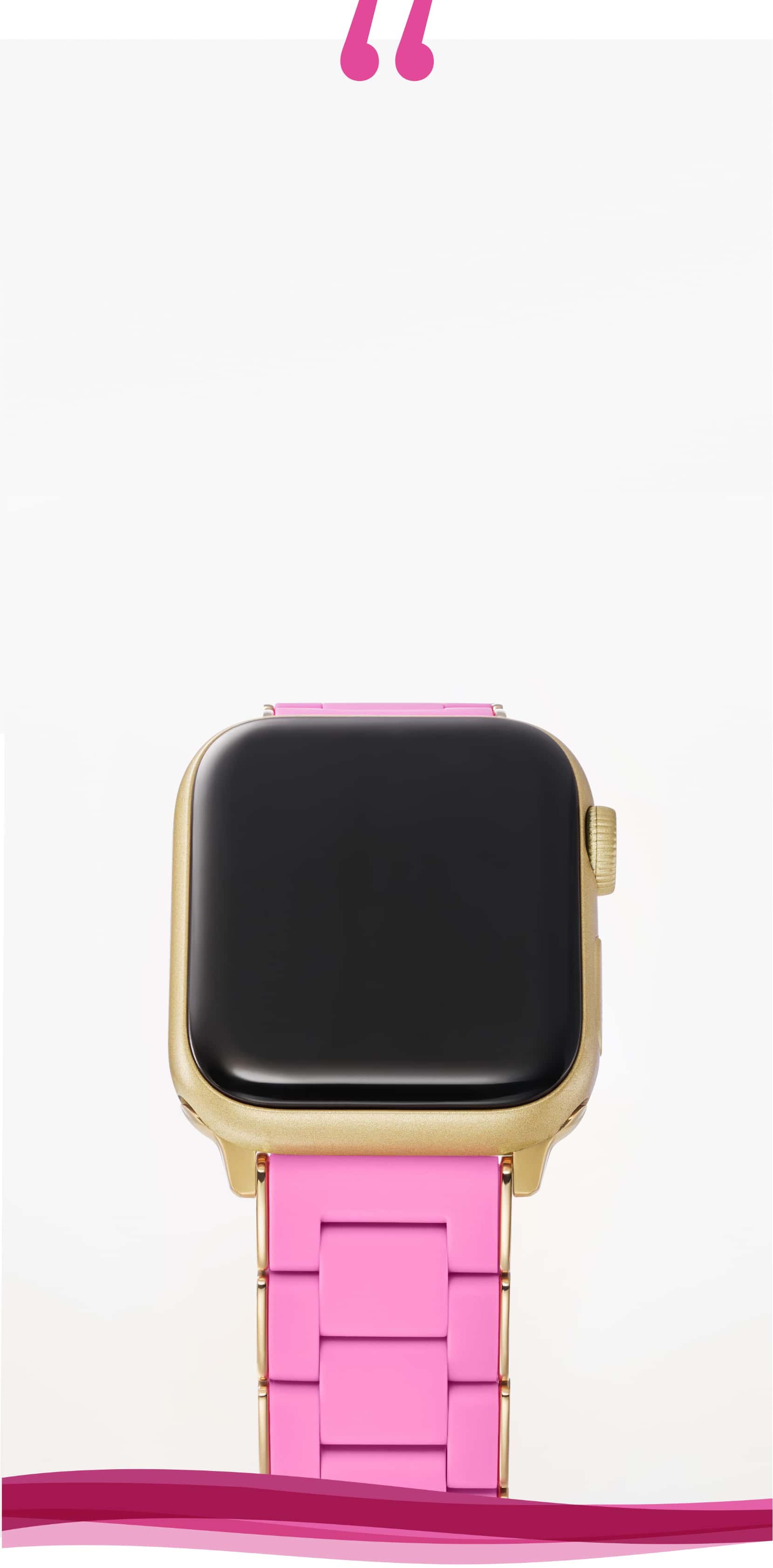 Silicone-wrapped band for Apple Watch® in Susan G. Komen's® signature pink colorway with gold-tone.