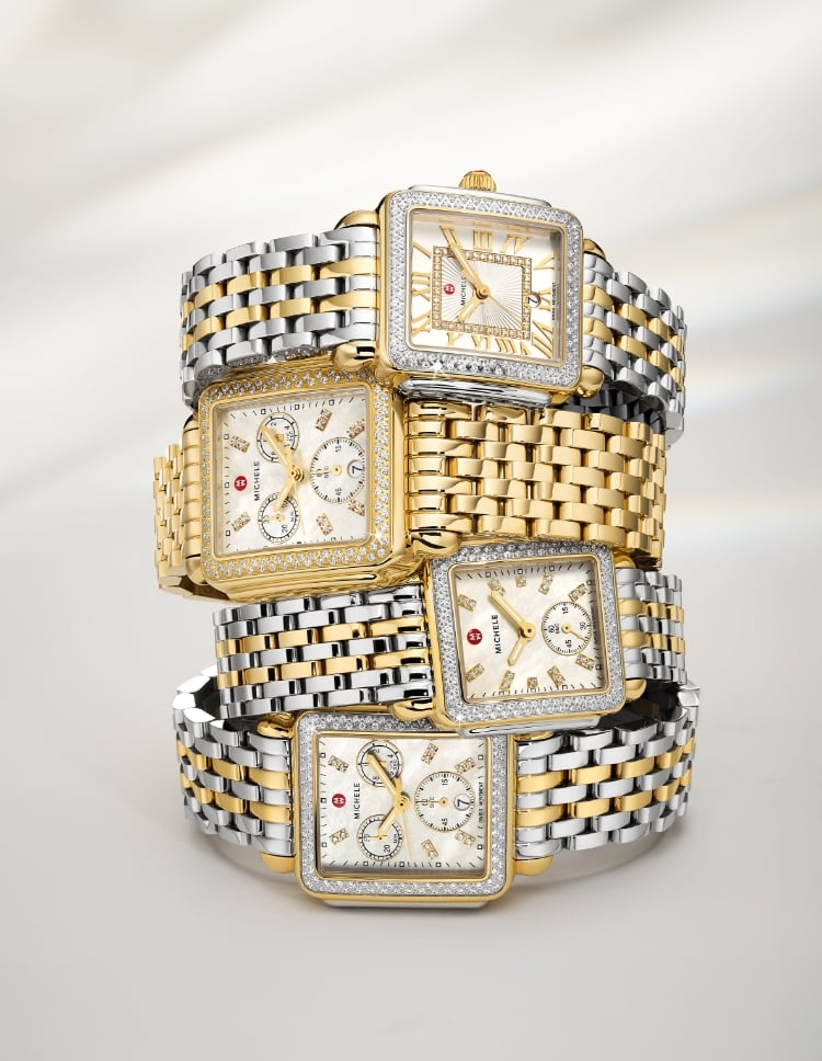 A stack of four Deco Diamond watches