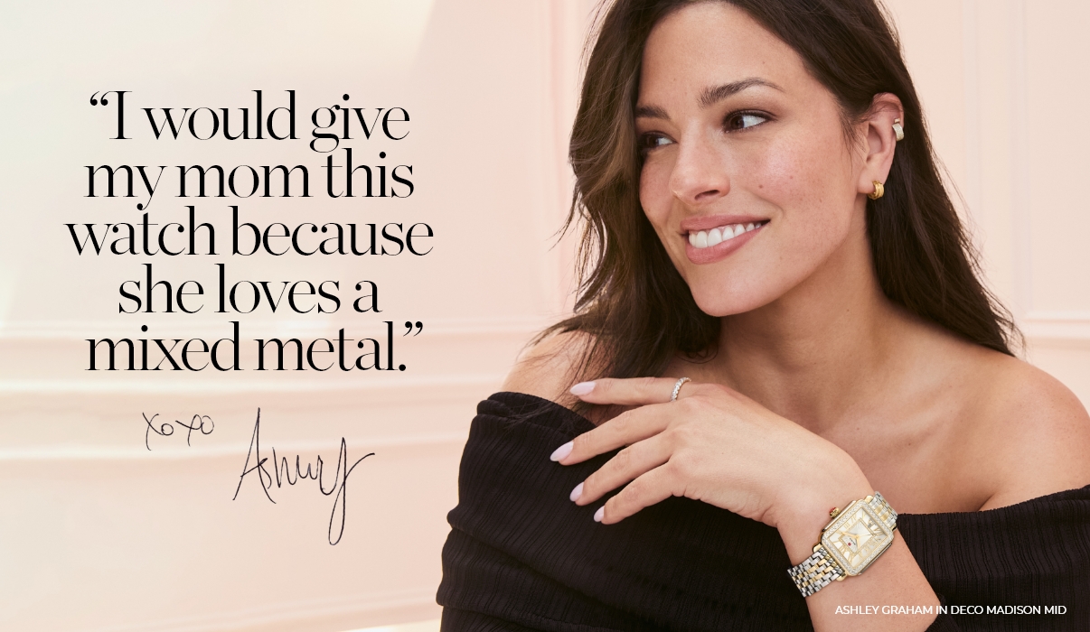 Ashley Graham in the Deco Madison Mid Diamond Two-tone 18K Gold-plated watch.