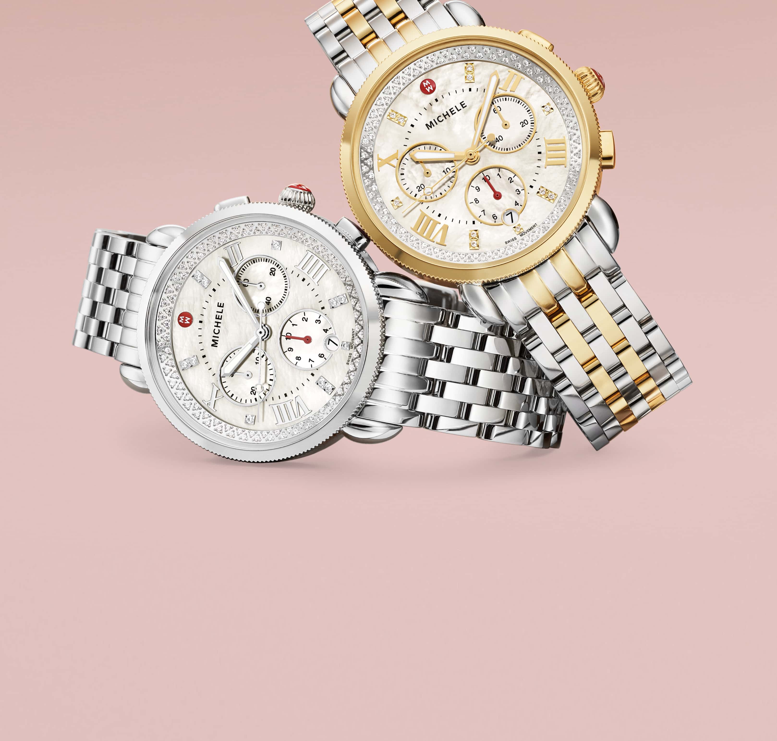 two sport sail MICHELE watches in two-tone and sterling