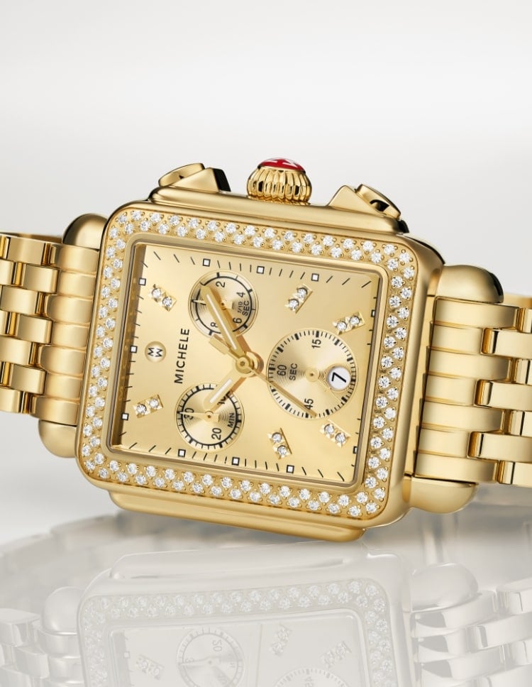 Deco Diamond High Shine 18K Gold Plated Watch MWW06A000806 MICHELE