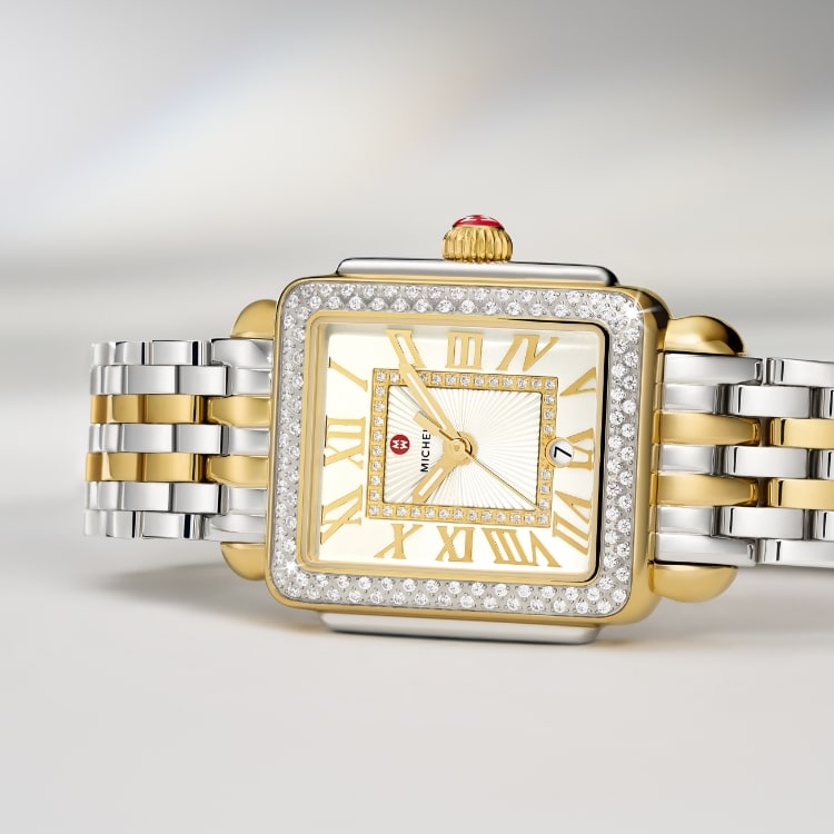 Woman wearing the Deco Madison Mid Two-tone Diamond Watch