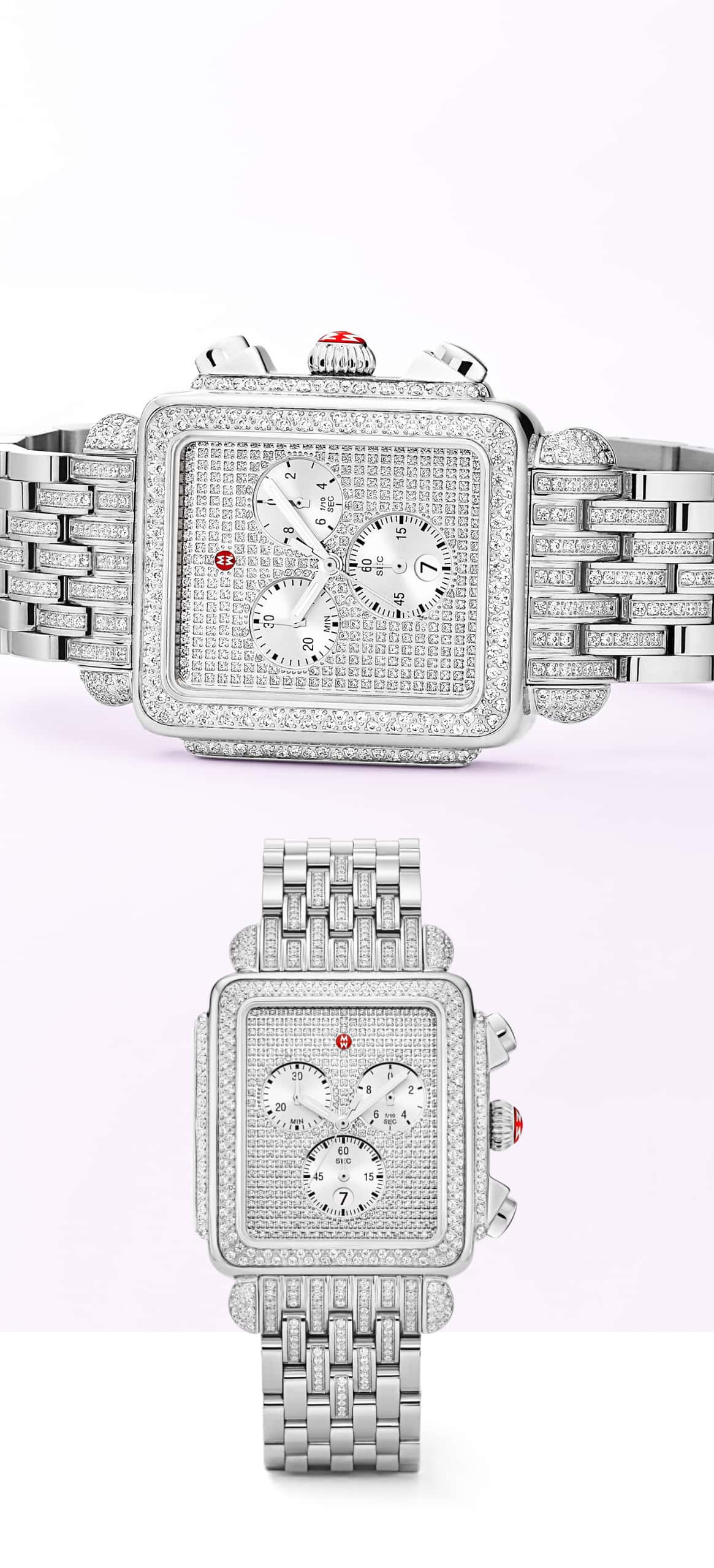Limited-edition Deco XL watch featuring diamond-covered dial, case, lugs, shoulders and stainless seven-link bracelet.