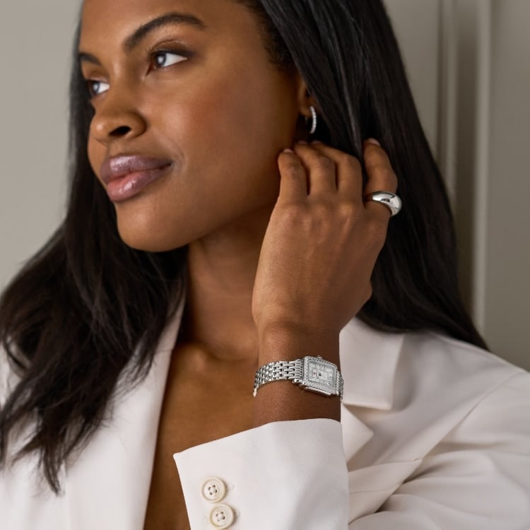 The Deco Madison Mini Diamond Stainless Steel watch shown on a wrist.
