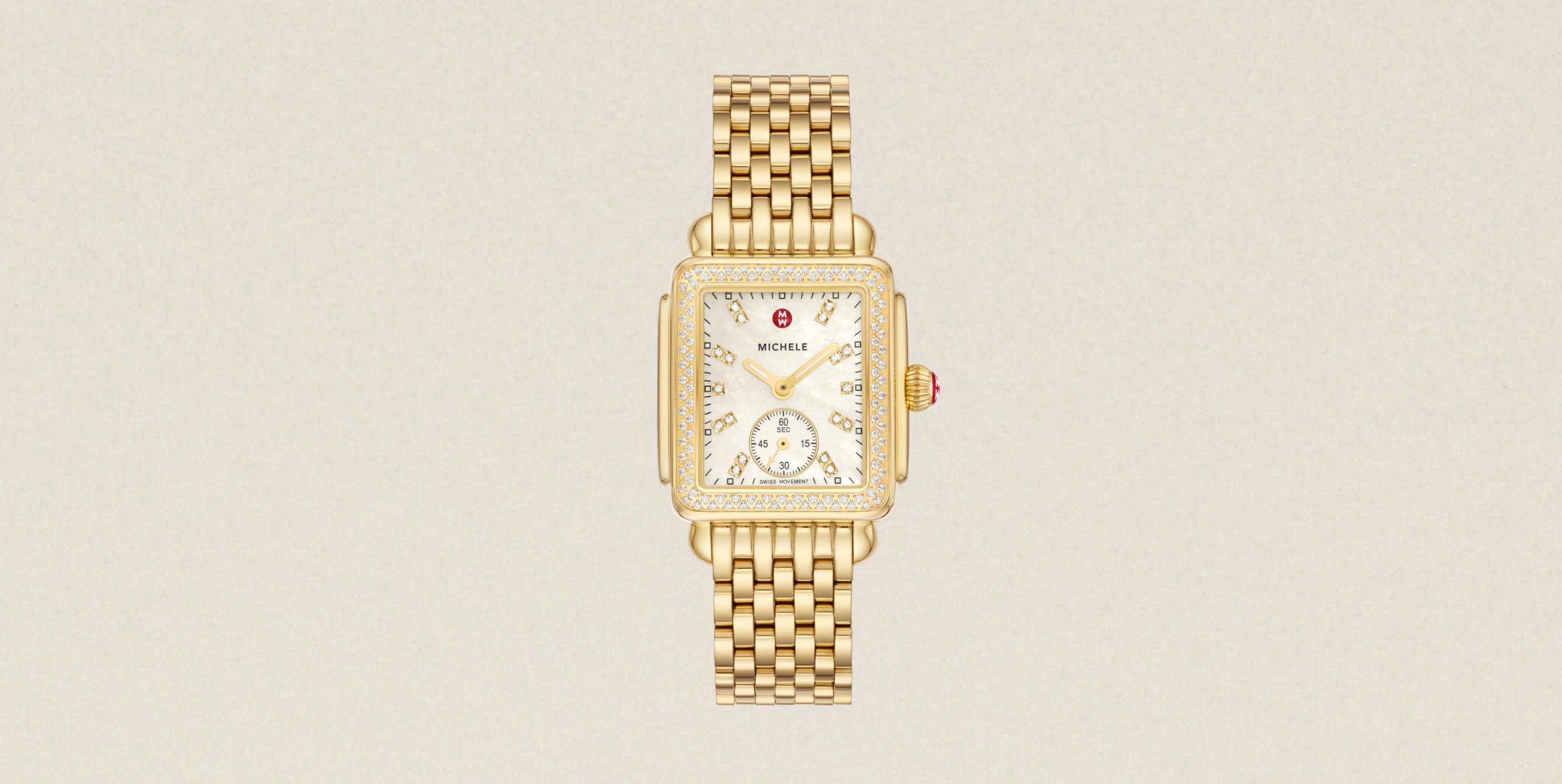 Detail shot of the Deco Mid Diamond 18K Gold-plated watch