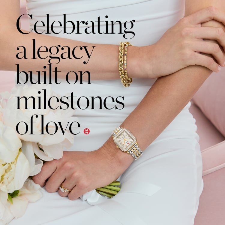 A closeup of a woman's wrist wearing the Deco Mid Diamond Two-tone 18K Gold-plated watch
