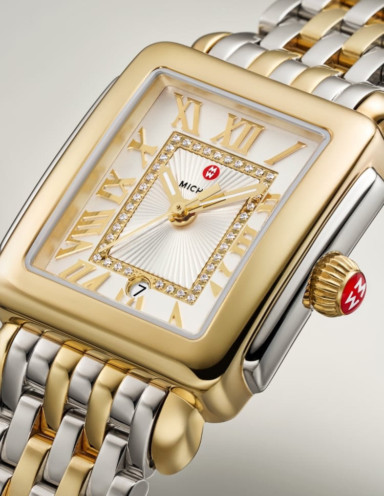 Close up of the Deco Madison Mid Diamond Dial Two-tone 18K Gold-plated watch