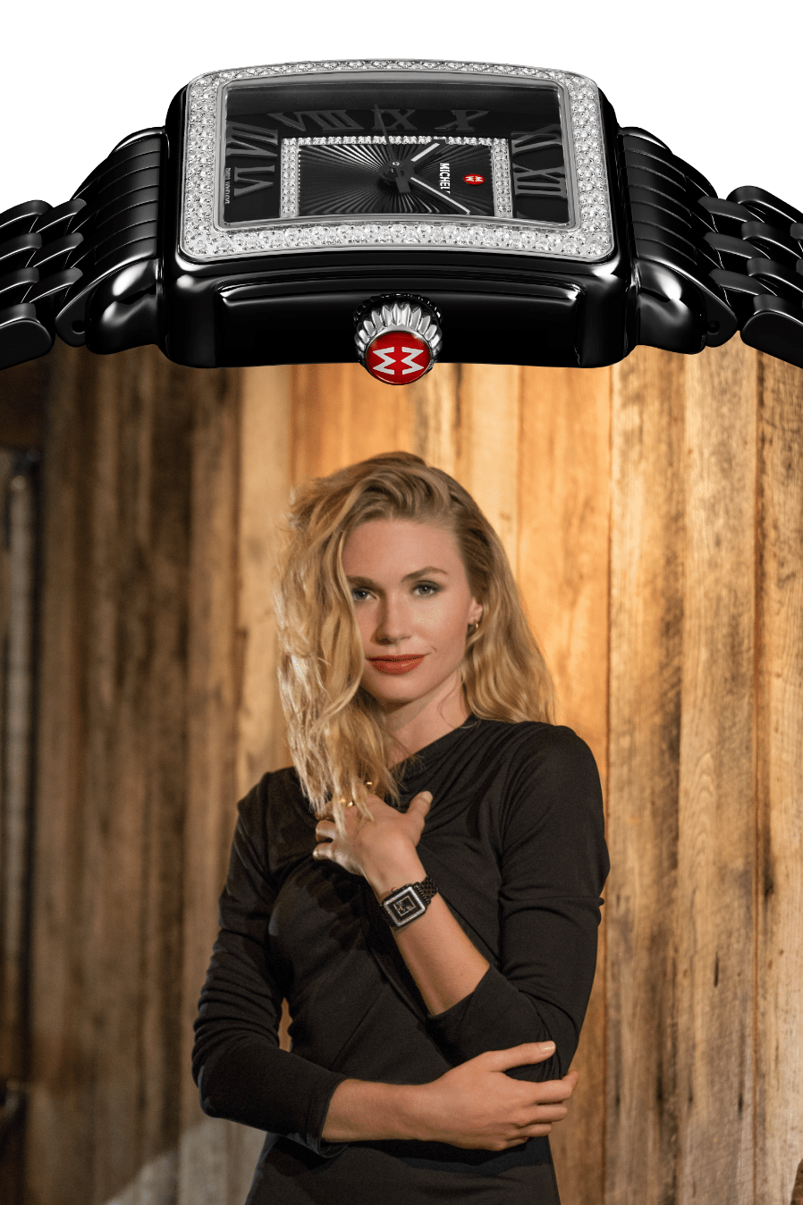 Deco Madison watch in noir with white diamonds.