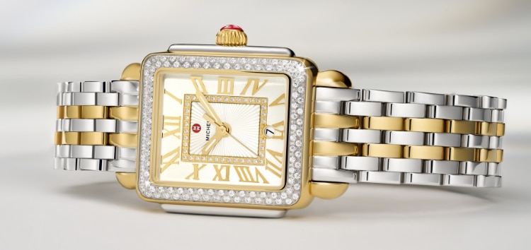Detail shot of the Deco Madison Mid Diamond Two-tone 18K Gold-plated watch