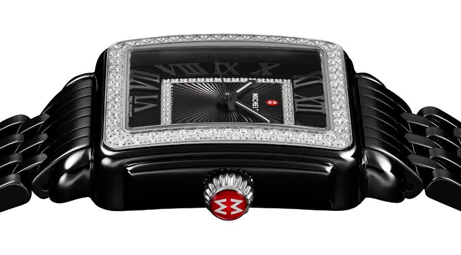 Deco Madison watch in noir with white diamonds.