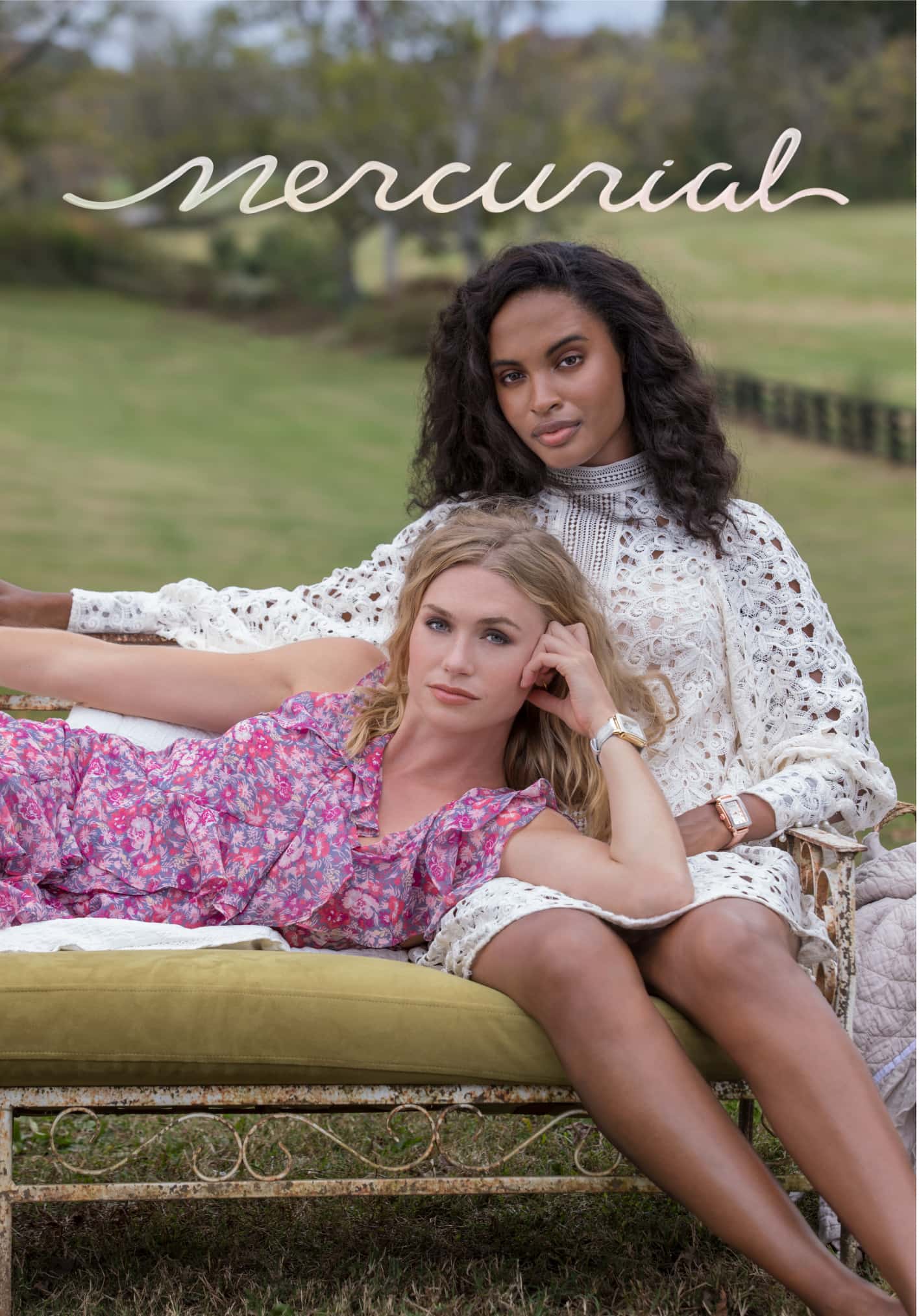 Two stylish women wearing Deco Sport Mercurial Metallic watches.