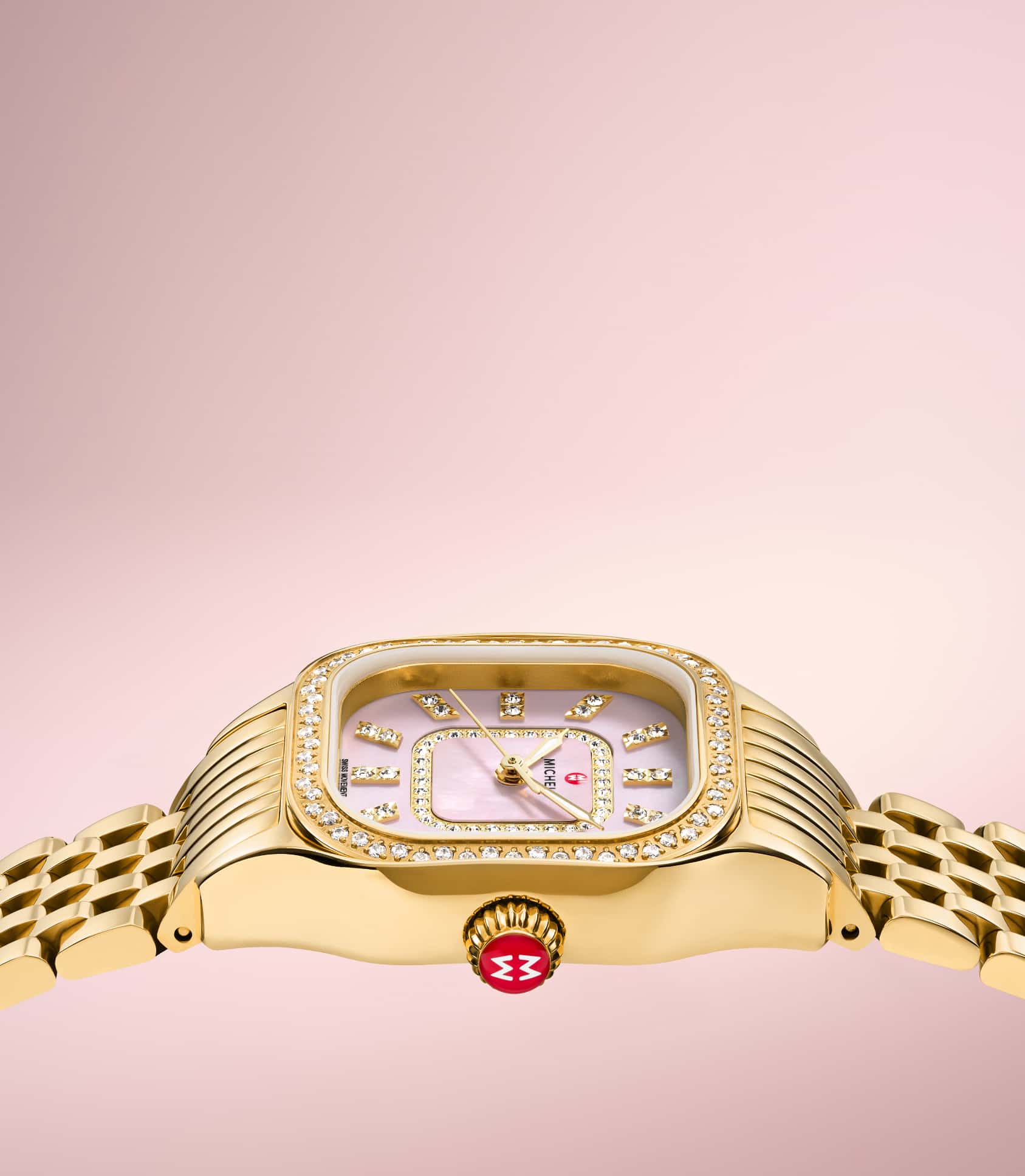 MICHELE Meggie watch in gold with a pink mother-of-pearl dial