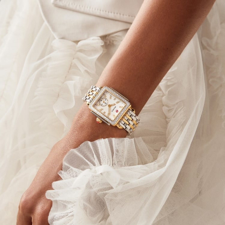 Woman wearing the Deco Madison Mid Two-tone Diamond Watch