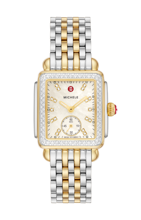Detail shot of the Deco Mid Diamond 18K Gold-plated watch