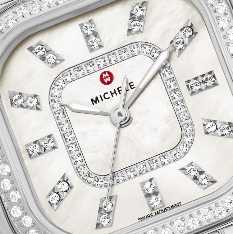 Closeup of the Deco Madison Mid Stainless Diamond Watch