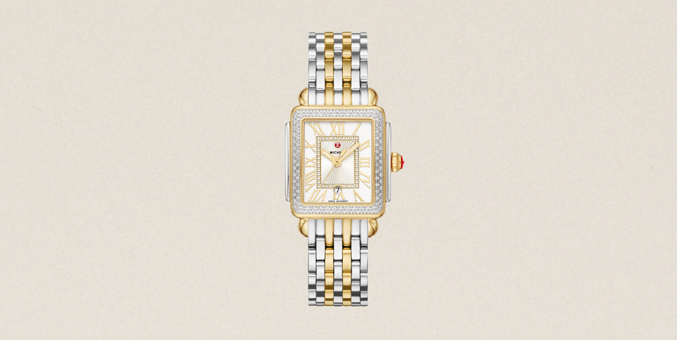Detail shot of the Deco Madison Mid Diamond Two-tone 18K Gold-plated watch