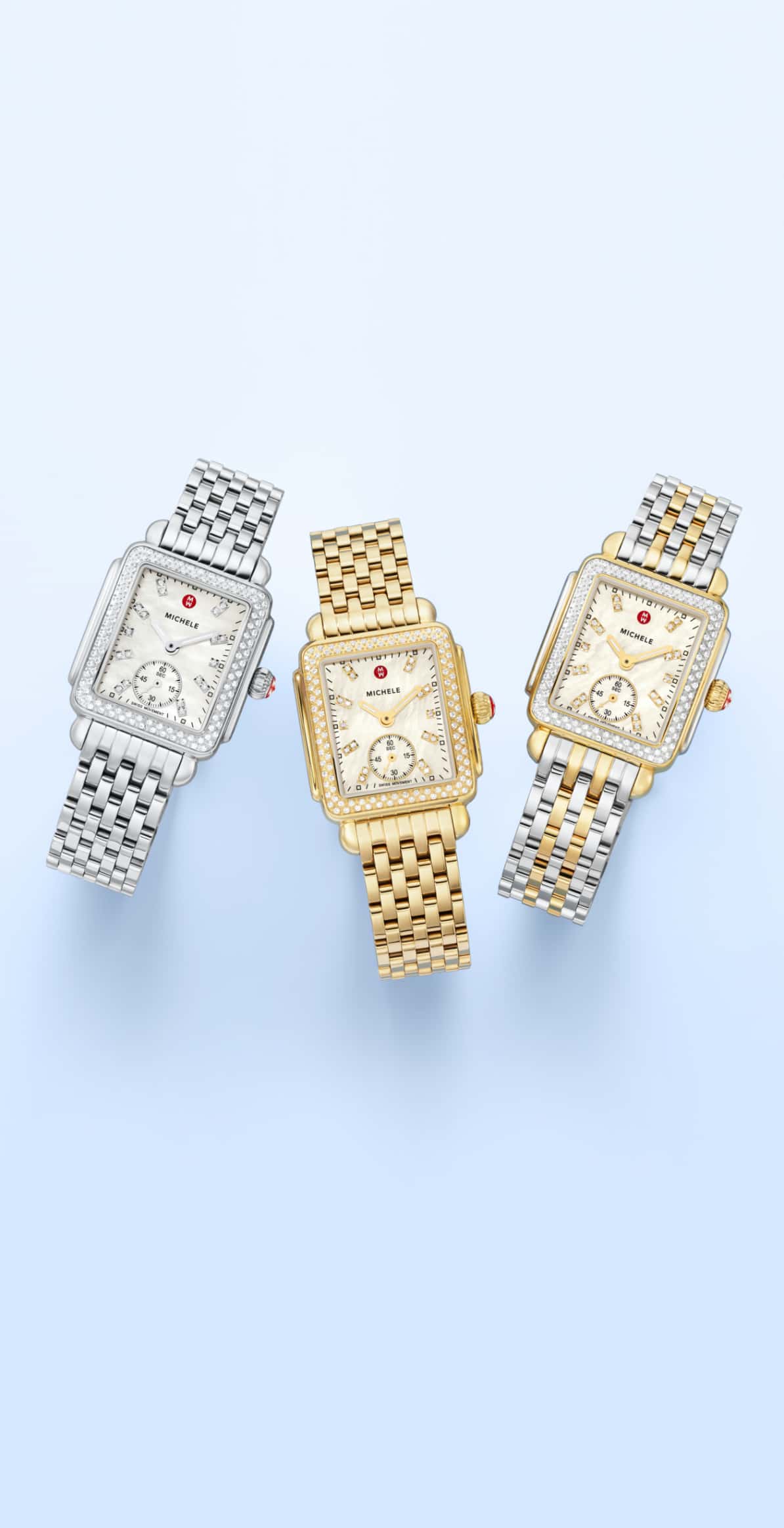 stainless, gold and two-tone deco mid watches by MICHELE