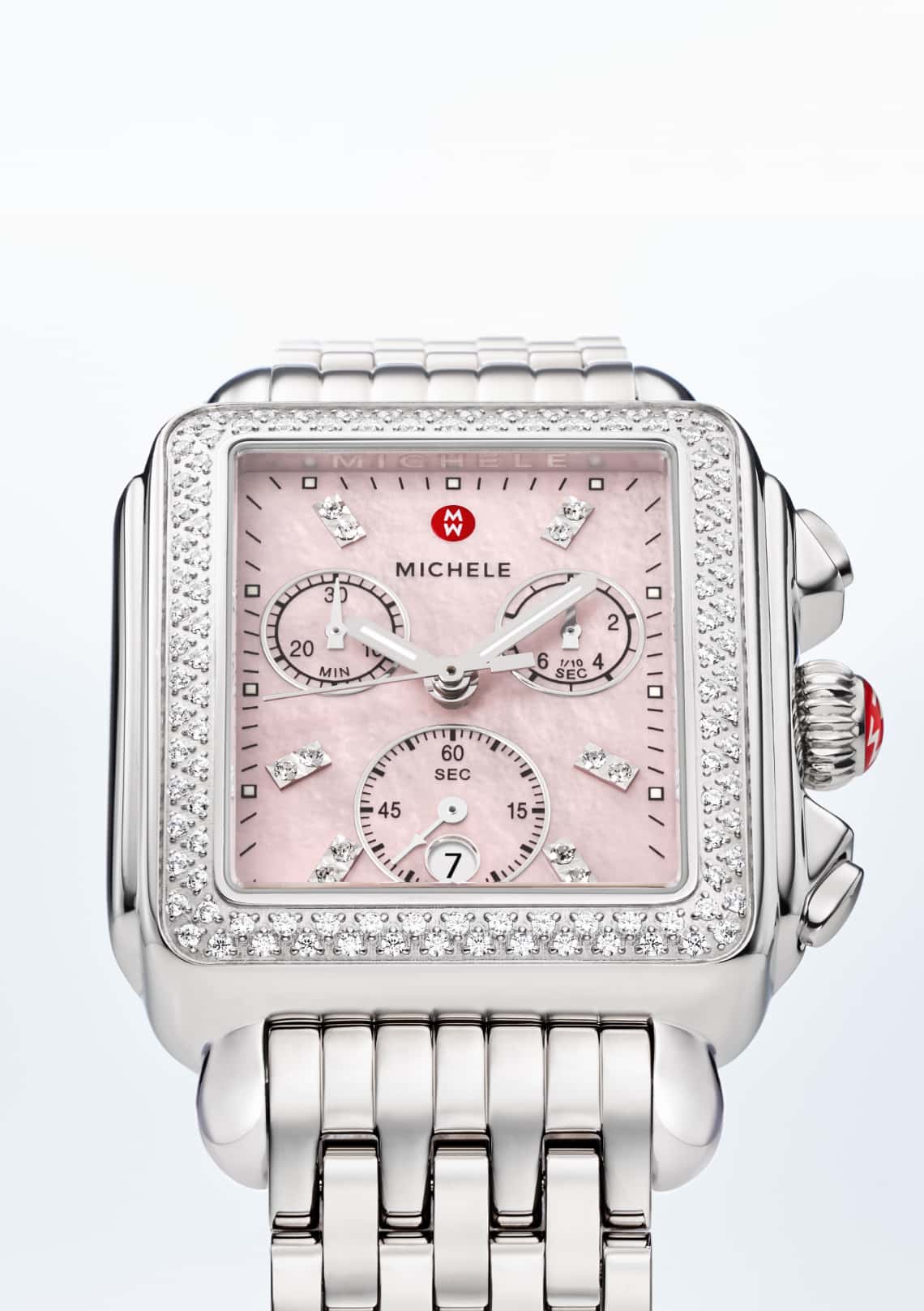Deco Diamond watch in stainless with rose dial.