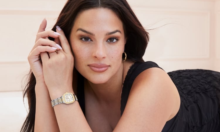 Ashley Graham wearing the Meggie Diamond Dial Two-tone 18K Gold-plated watch