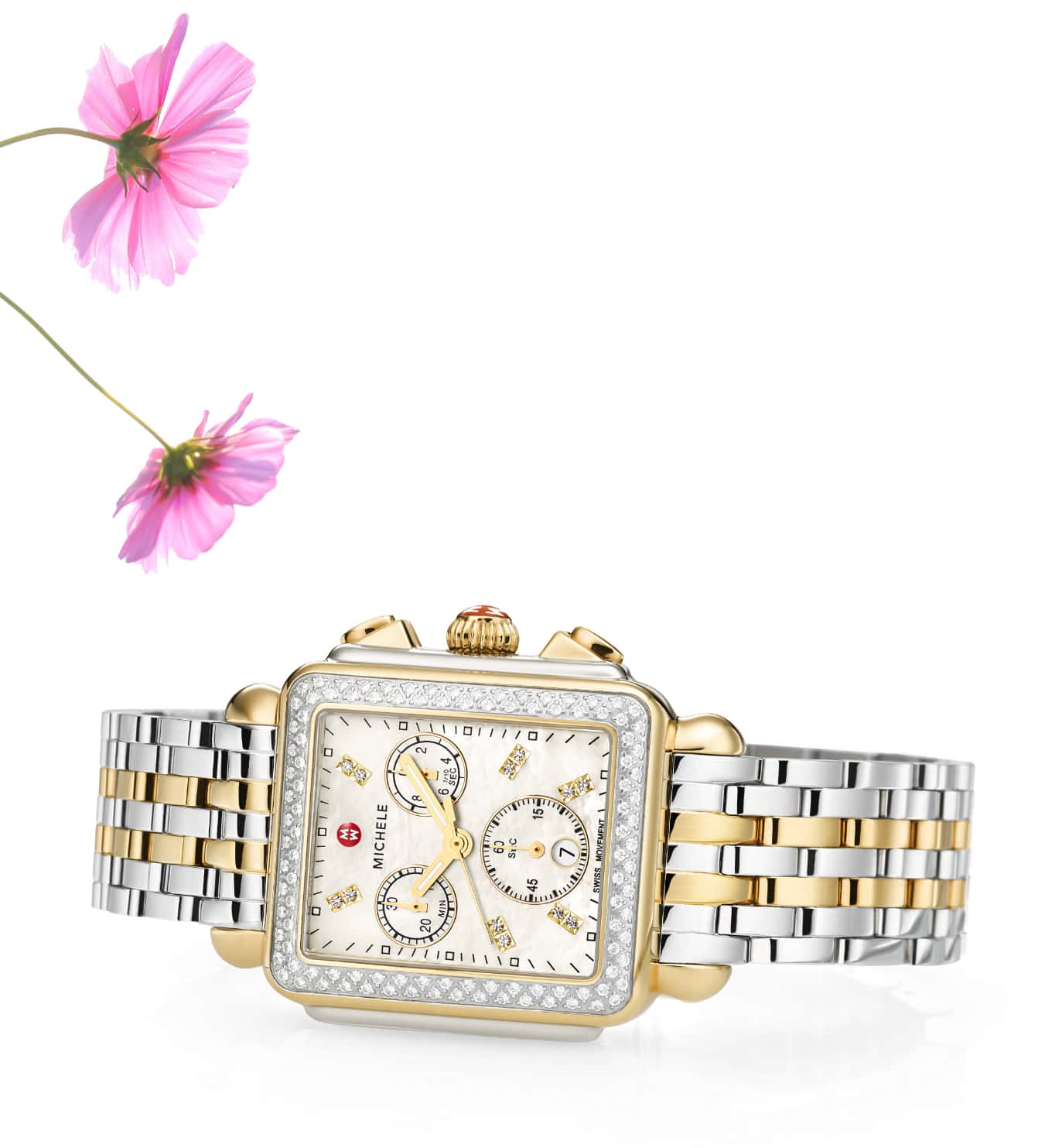 Three flowers with pink petals.