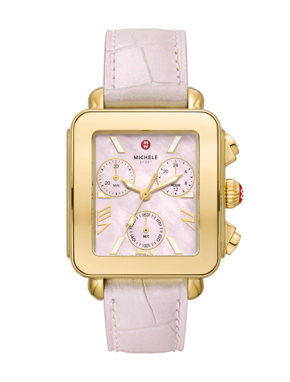 Deco Sport Chronograph Gold Plated Pink Leather Watch MWW06K000068 MICHELE