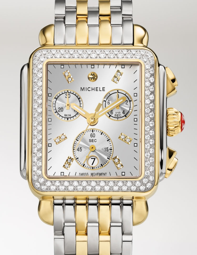 Deco Diamond High Shine Two Tone 18K Gold Plated Watch MWW06A000805 MICHELE