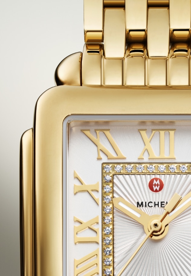 A rotating GIF showing a variety of photos including watches and design details from the Deco collection, Art Deco architecture, and Ashley Graham.