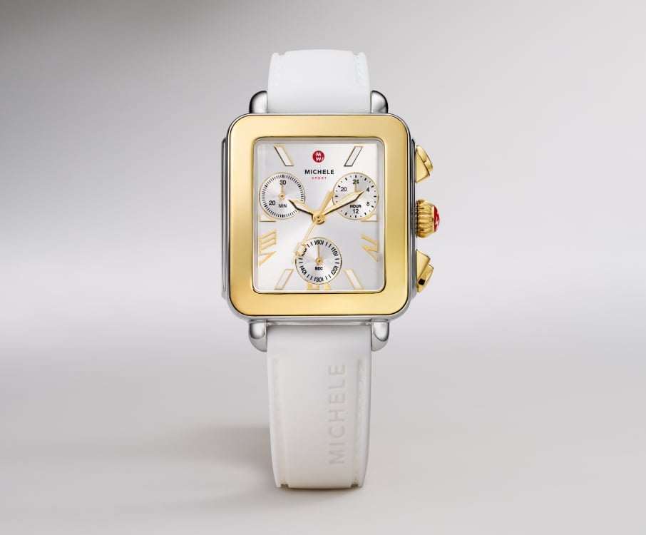 Deco Sport Chronograph Gold-Plated White Silicone Watch