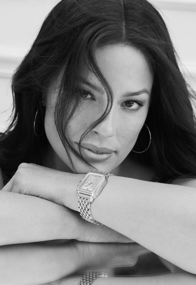 A rotating GIF showing a variety of photos including watches and design details from the Deco collection, Art Deco architecture, and Ashley Graham.