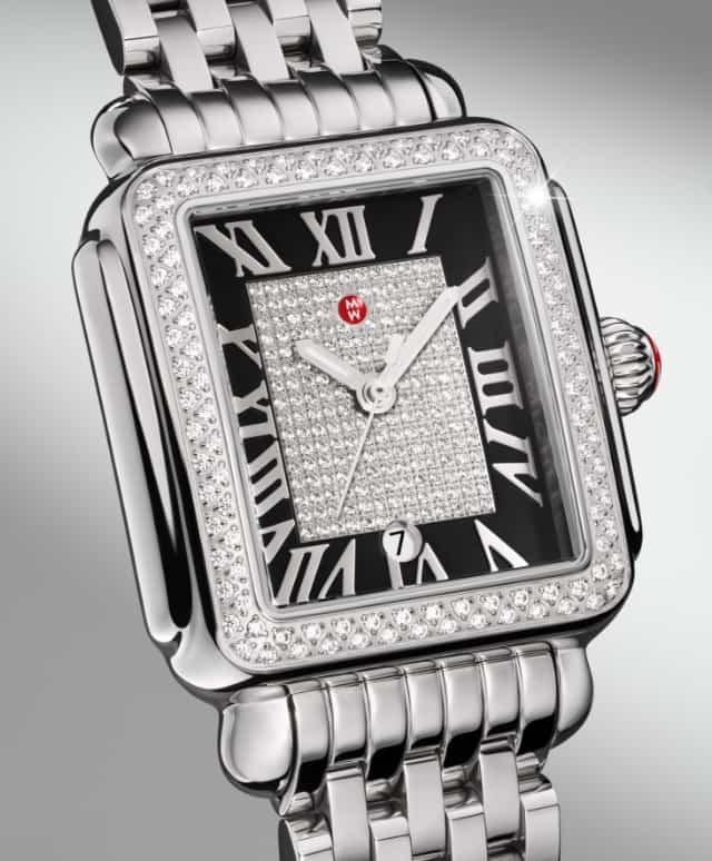 Detail shot of the Limited Edition Deco Madison Pavé Noir Stainless Steel watch