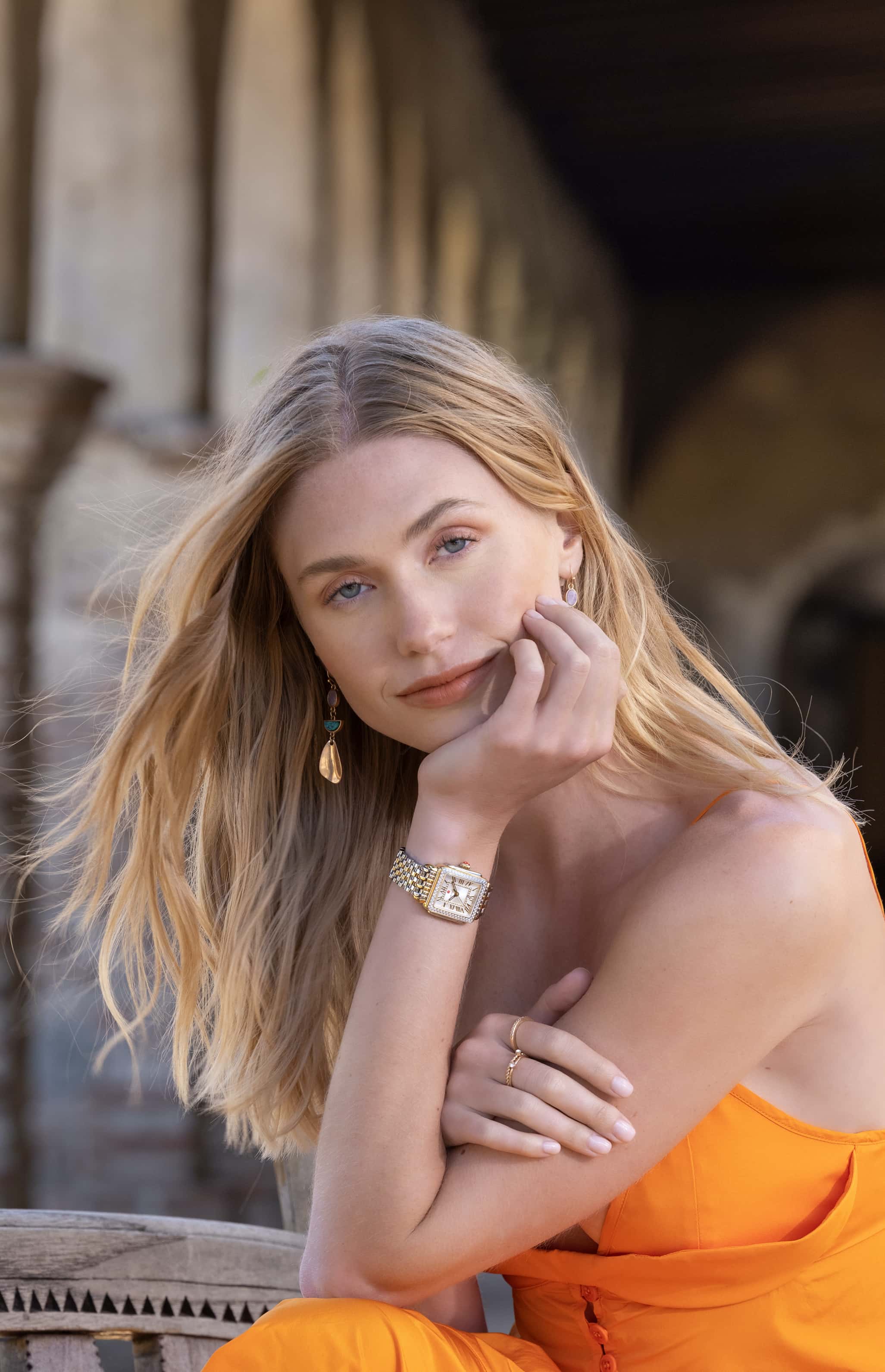 woman wearing MICHELE Deco watch