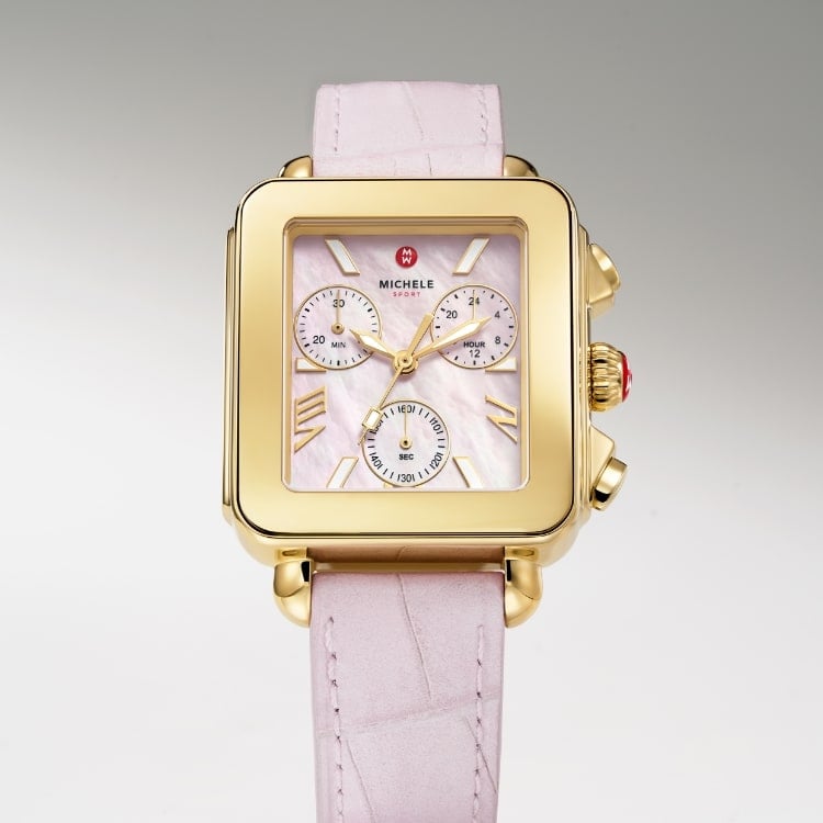 Deco Sport Chronograph Gold Plated Pink Leather Watch MWW06K000068 MICHELE
