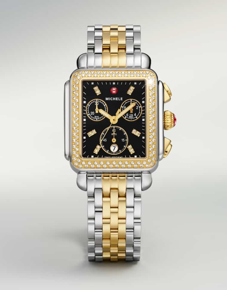 Detail shot of the Deco Diamond Two-Tone 18K Gold-plated watch in Noir Gloss