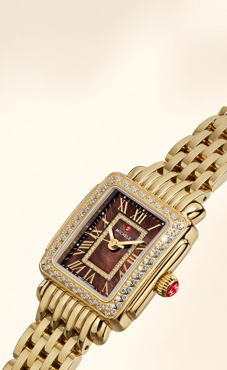 close up shot of gold plated Deco Madison Mini Chocolate Brown