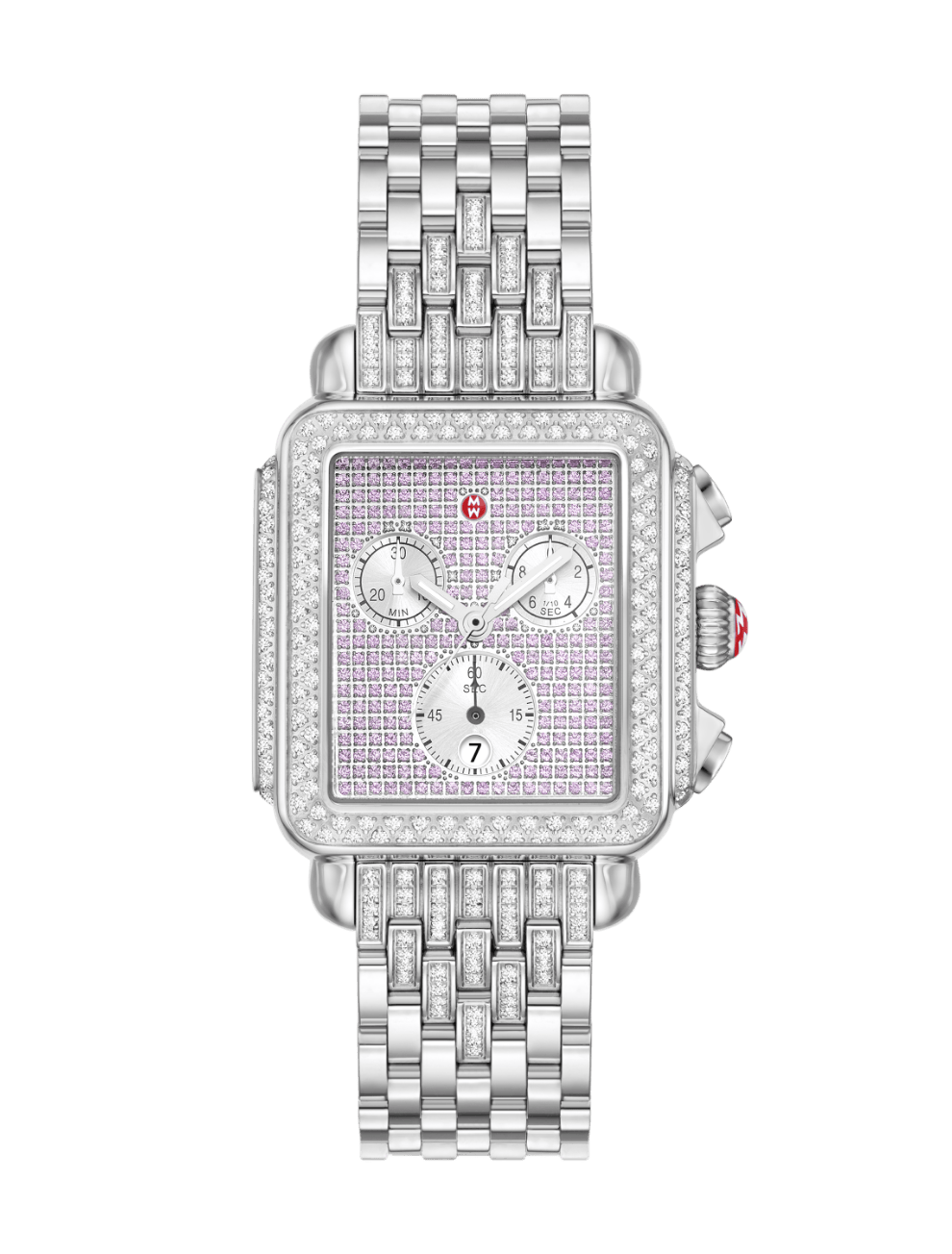 Detailed shot of the Deco Madison White Ceramic Diamond Watch 
