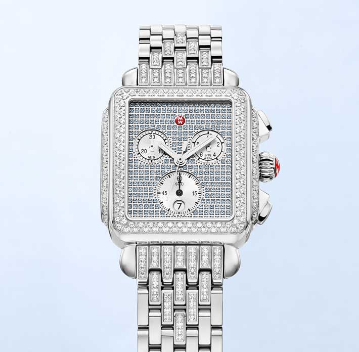 Two special-edition Lilou watch es featuring double-diamond indexes, diamond-covered topring in stainless and two-tone stainless with 18k gold.