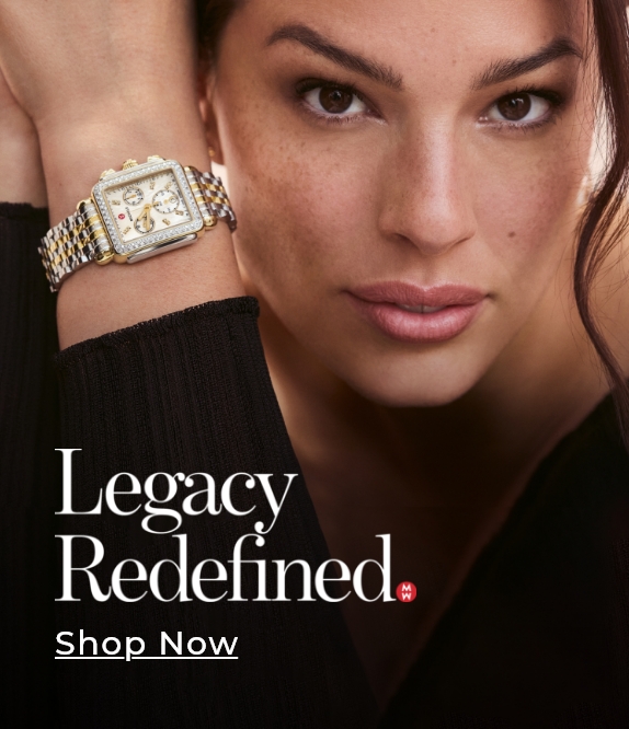 Close up of Ashley Graham wearing the Deco Diamond Two-tone 18K Gold-plated watch