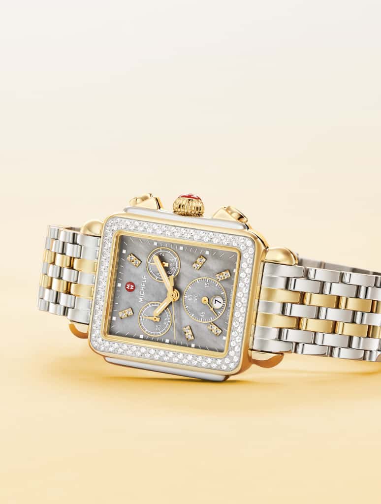 Deco Diamond watch in stainless with rose dial.