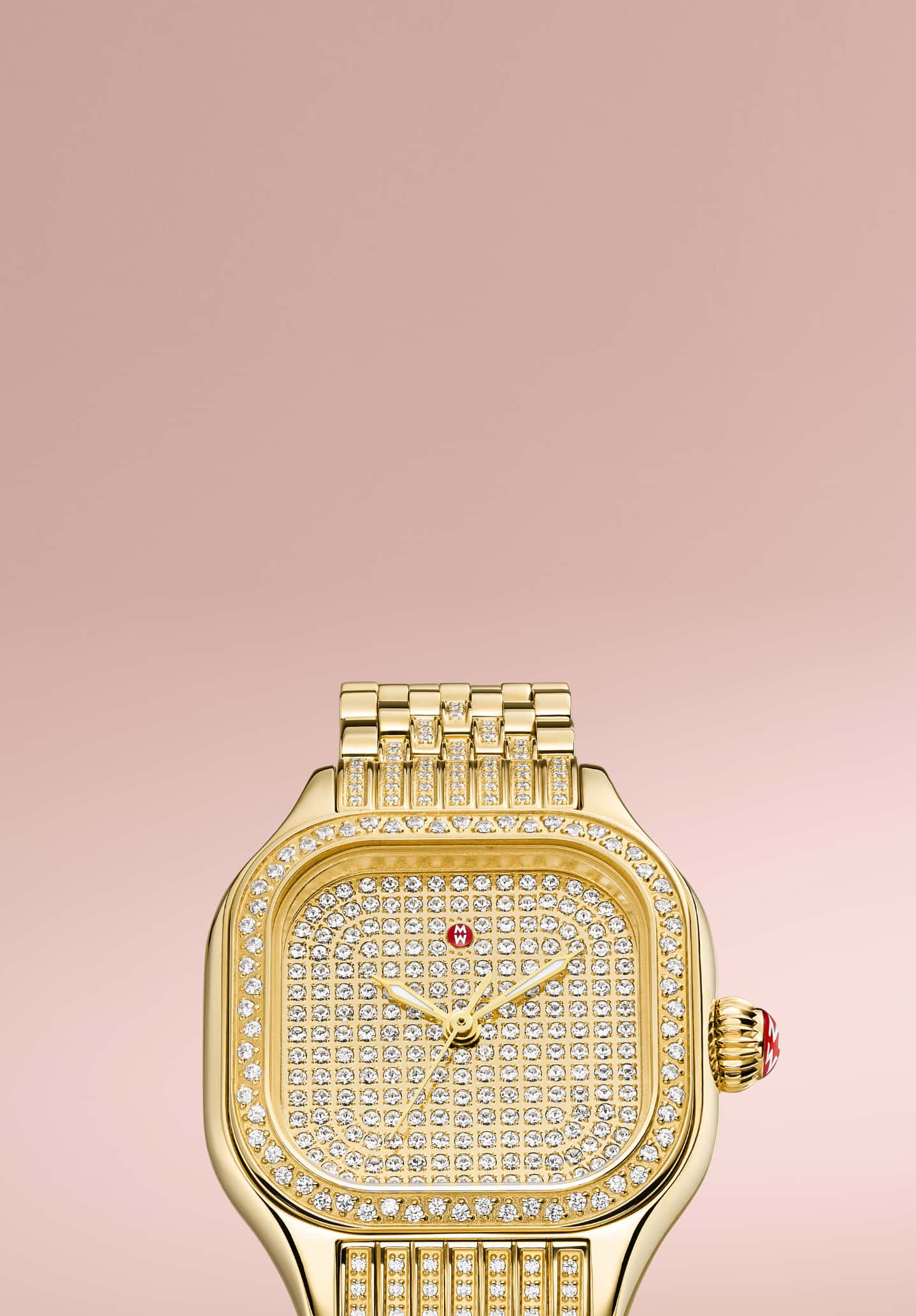 gold meggie MICHELE watch covered in pave diamonds
