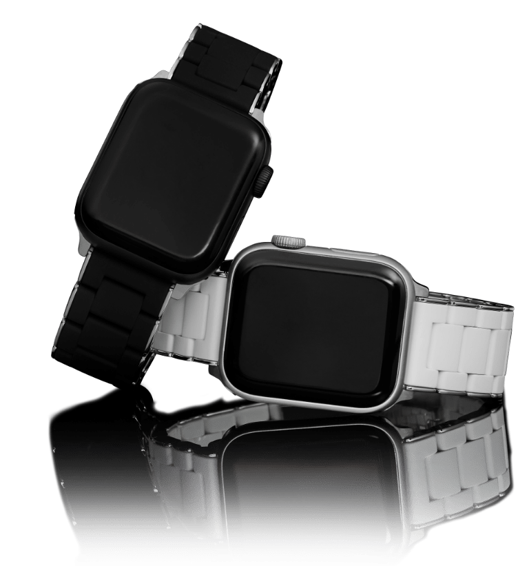 Black and white with stainless silicone-wrapped bands for Apple Watch®