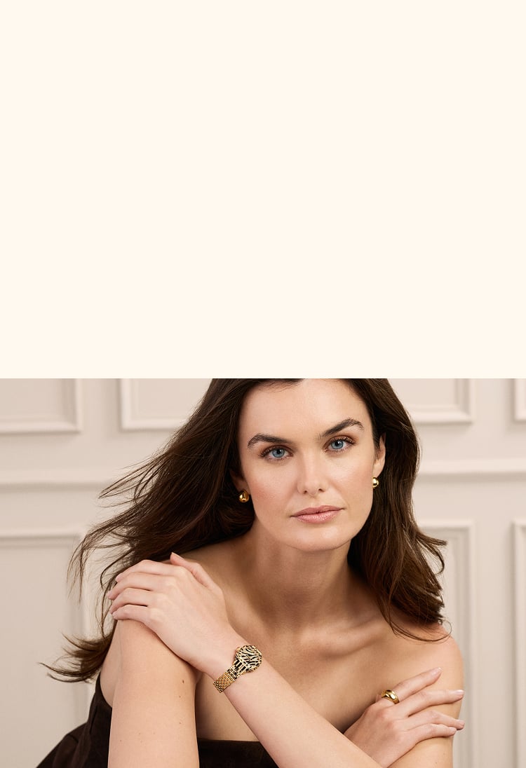 Model wearing Meggie Mini Zebra Print with feature shots of the Meggie Mini zebra print and leopard print to the right