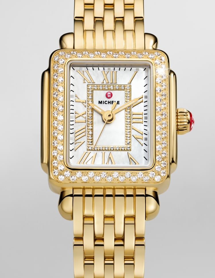 Detail shot of the Deco Madison Mini Diamond 18K Gold-plated watch