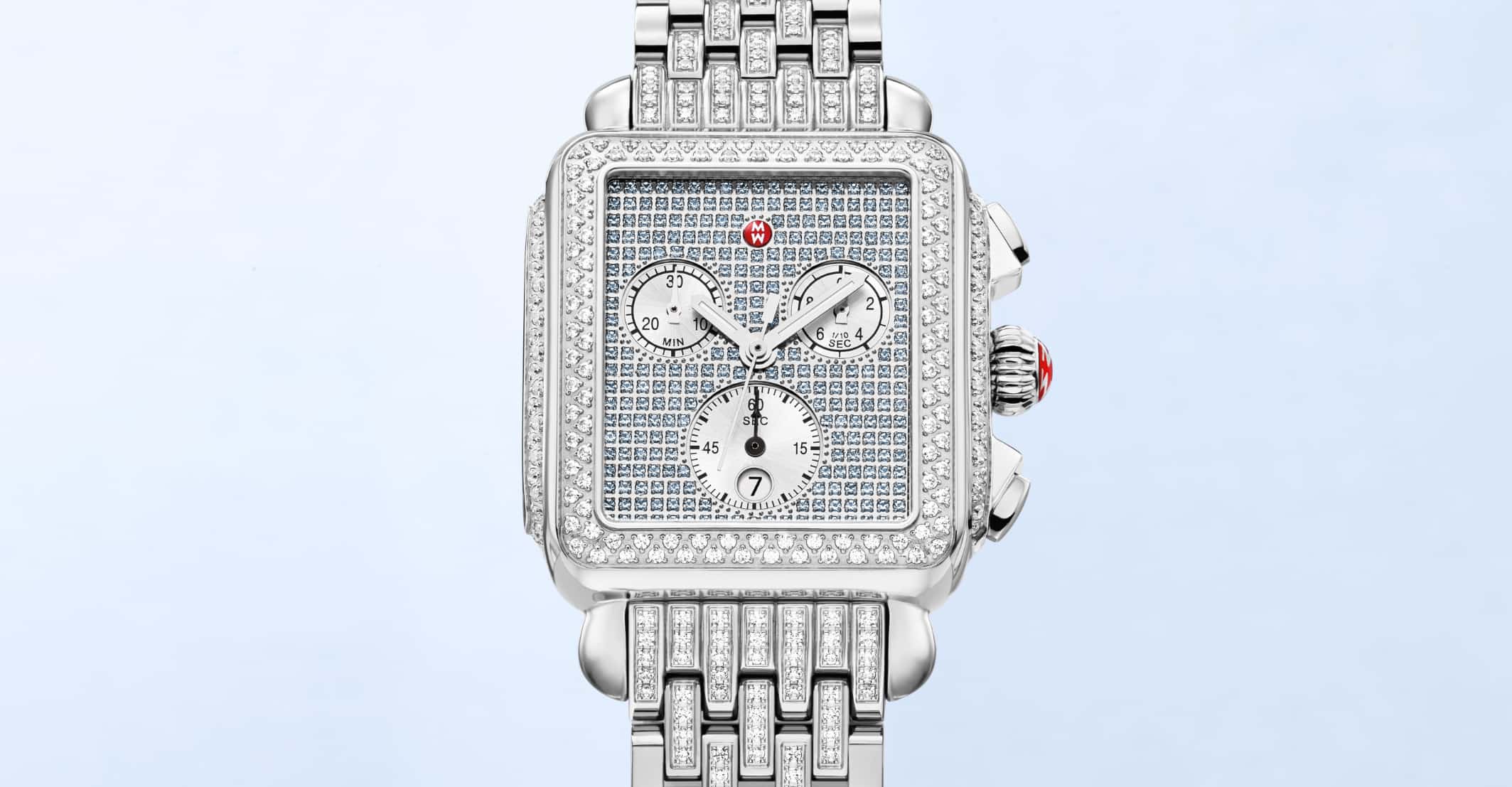 Two special-edition Lilou watch es featuring double-diamond indexes, diamond-covered topring in stainless and two-tone stainless with 18k gold.