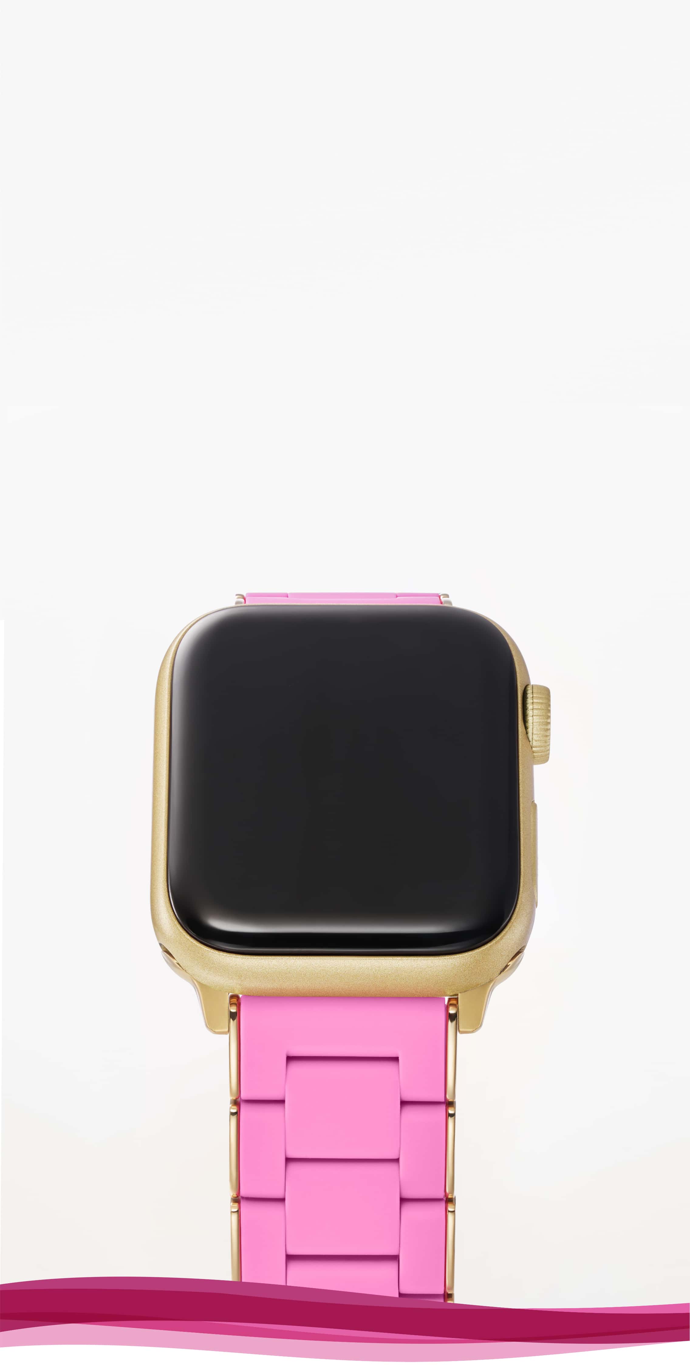 Silicone-wrapped band for Apple Watch® in Susan G. Komen's® signature pink colorway with gold-tone.