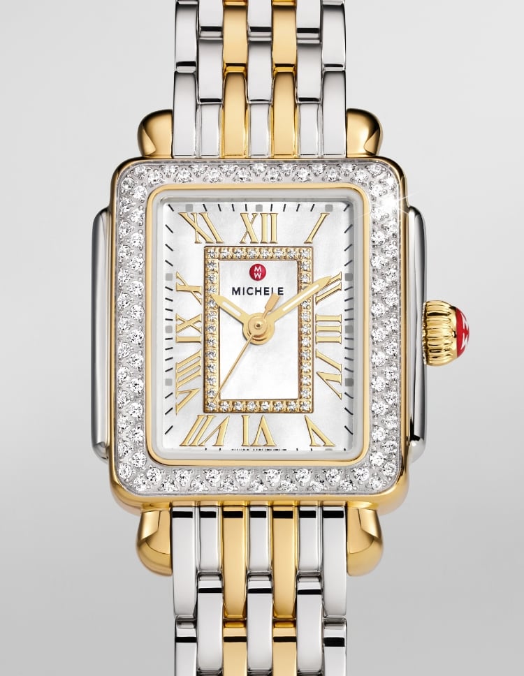 Detail shot of the Deco Madison Mini Diamond Two-tone 18K Gold-plated watch