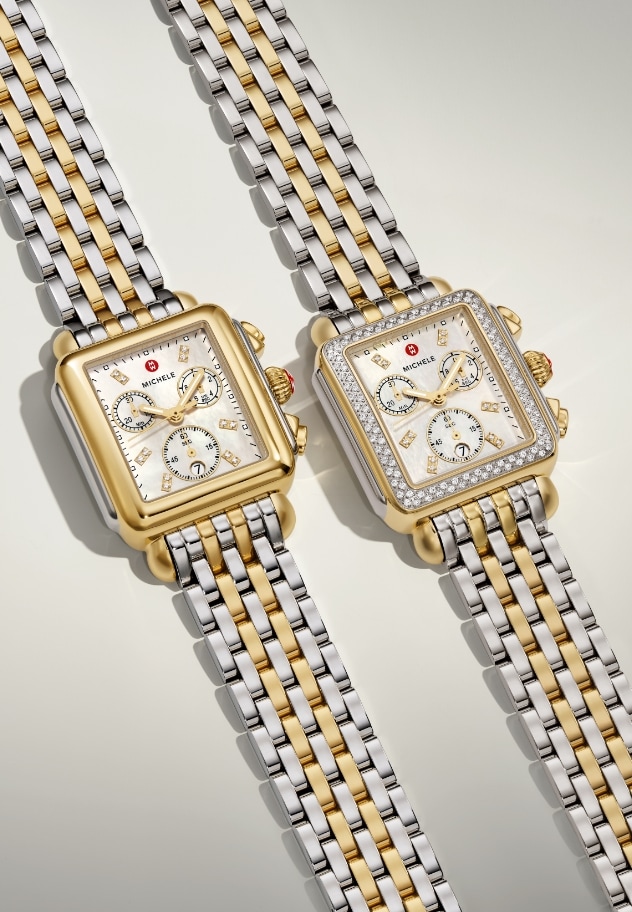 A rotating GIF showing a variety of photos including watches and design details from the Deco collection, Art Deco architecture, and Ashley Graham.