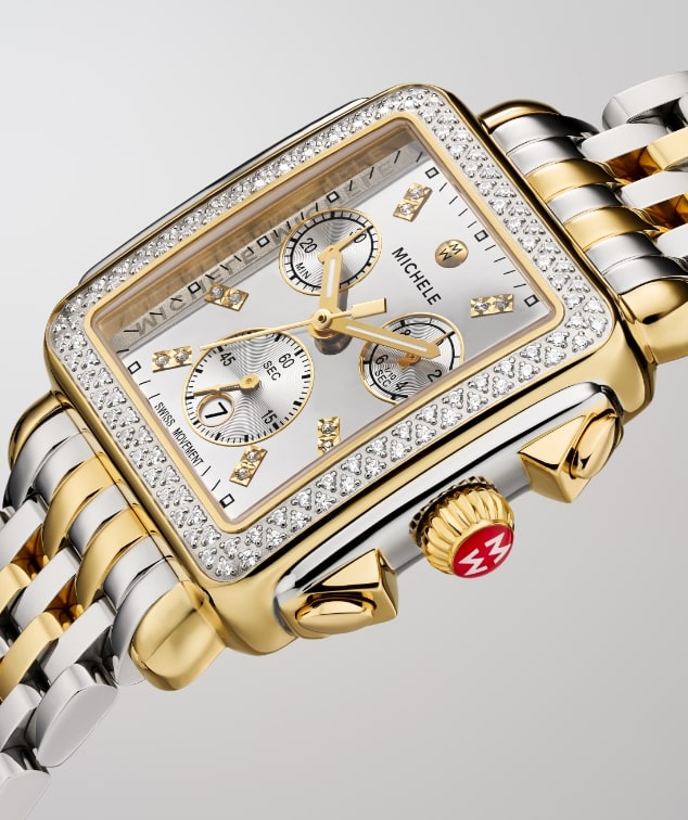 Close up of the Deco Diamond High Shine Two-tone 18K Gold-plated watch