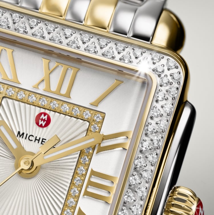 Close up of the Deco Madison Mid Diamond Two-Tone 18K Gold-plated watch