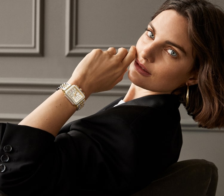 Woman wearing the Deco Diamond Two-tone 18K Gold-plated watch.