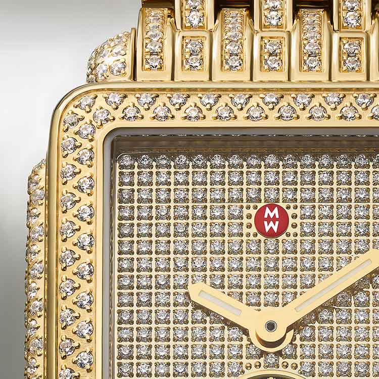 Close up of the Limited Edition Deco Madison Blue Dusk Pavé watch.